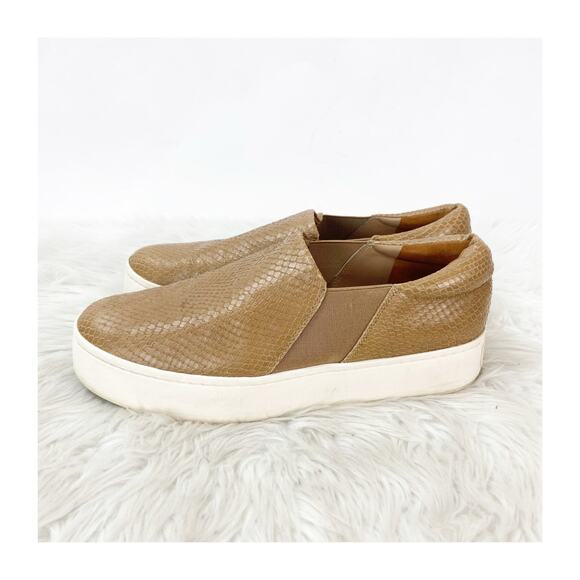 Vince Warren Size 9.5 Tan Women Snake-Embossed Leather Slip-On Platform Sneaker - Picture 6 of 13